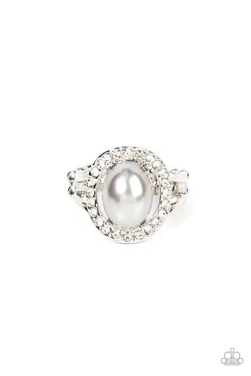 Seize The Shimmer Silver Pearl Ring - Paparazzi Accessories- lightbox - CarasShop.com - Paparazzi Jewelry by Cara Jewels