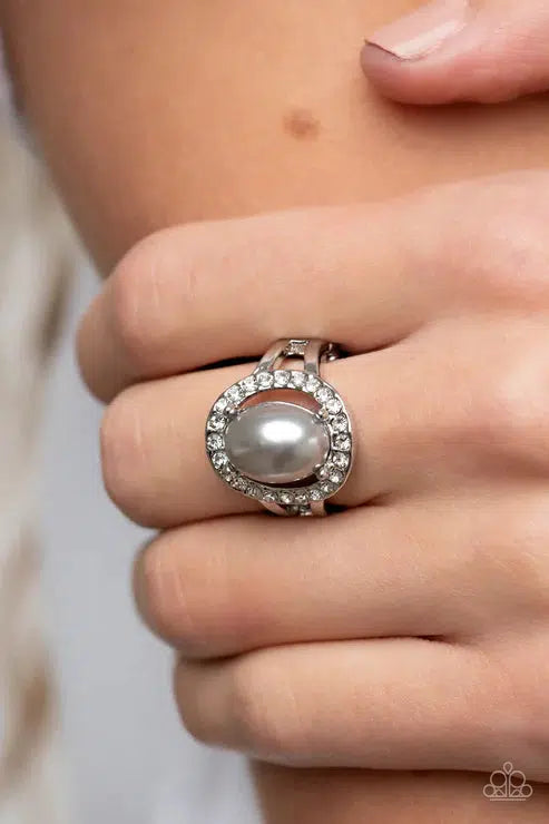 Seize The Shimmer Silver Pearl Ring - Paparazzi Accessories- on model - CarasShop.com - Paparazzi Jewelry by Cara Jewels