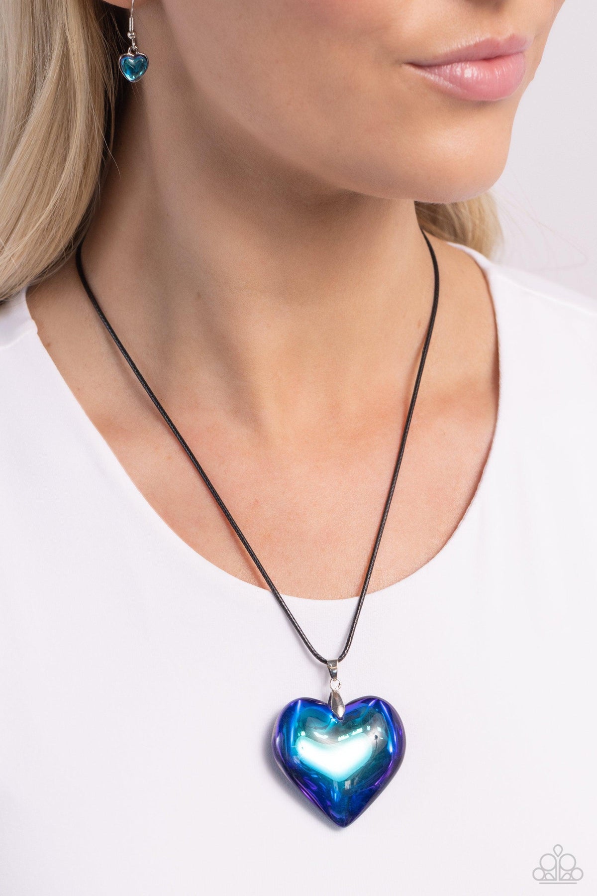 Seize the Simplicity Blue UV Shimmer Heart Necklace - Paparazzi Accessories- on model - CarasShop.com - Paparazzi Jewelry by Cara Jewels