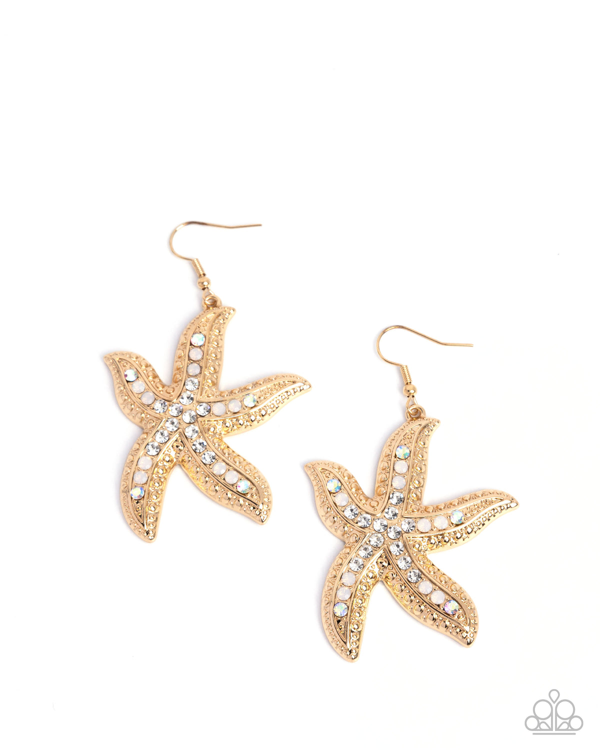 Seize the Starfish Gold & White Rhinestone Earrings - Paparazzi Accessories- lightbox - CarasShop.com - Paparazzi Jewelry by Cara Jewels