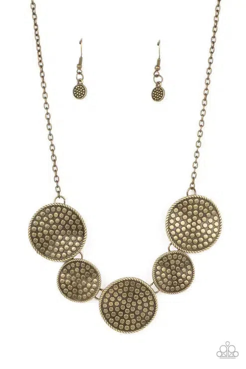Self DISC-overy Brass Necklace - Paparazzi Accessories- lightbox - CarasShop.com - Paparazzi Jewelry by Cara Jewels