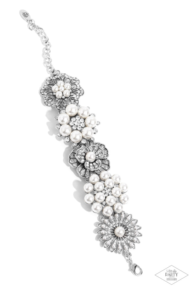Self-Made White Pearl & Rhinestone Zi Collection Bracelet - Paparazzi Accessories- lightbox - CarasShop.com - Paparazzi Jewelry by Cara Jewels
