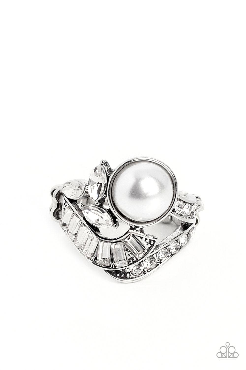 SELFIE-Made Millionaire White Pearl Ring - Paparazzi Accessories- lightbox - CarasShop.com - Paparazzi Jewelry by Cara Jewels