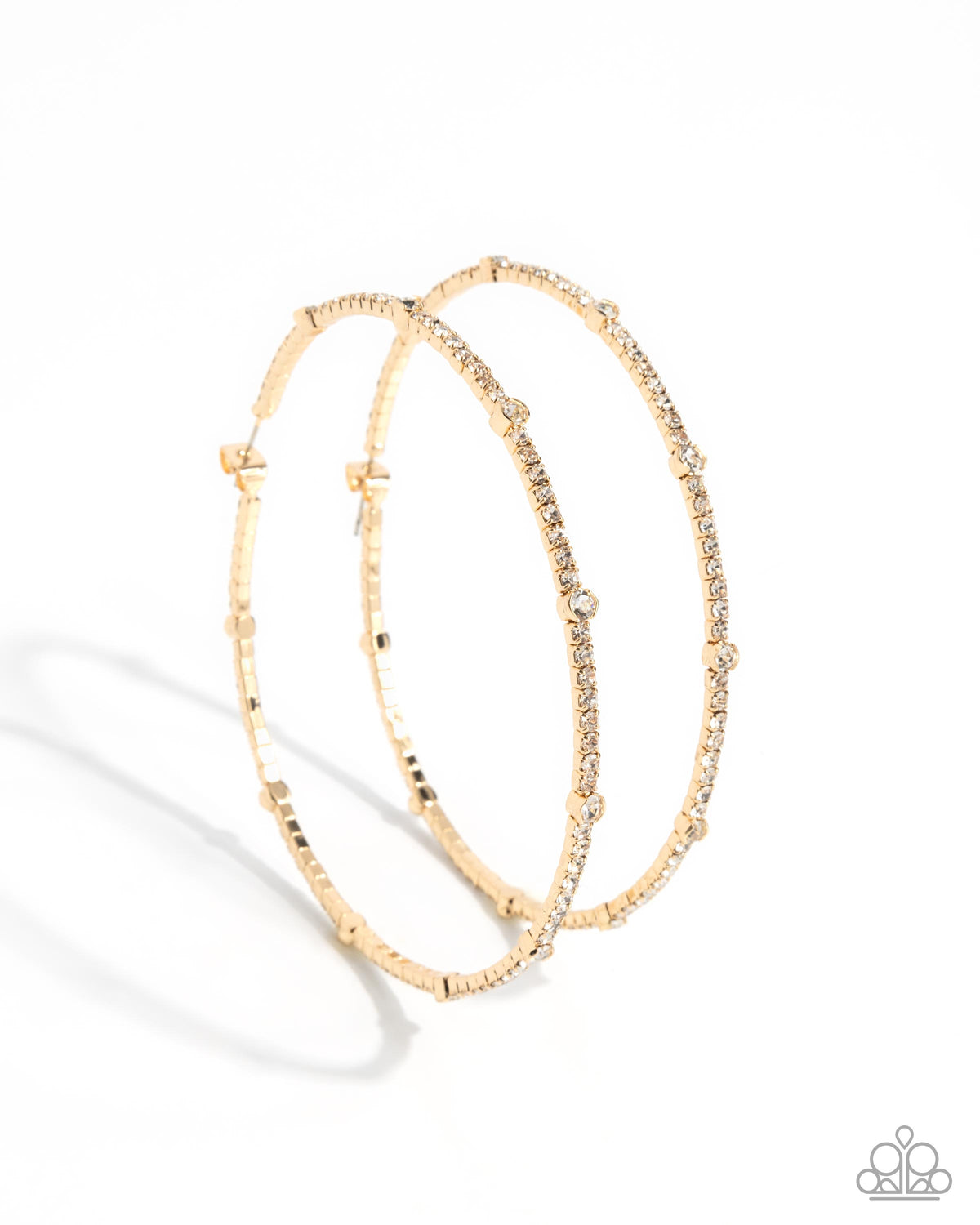 Sensational Squares Gold & White Rhinestone Hoop Earrings - Paparazzi Accessories- lightbox - CarasShop.com - Paparazzi Jewelry by Cara Jewels