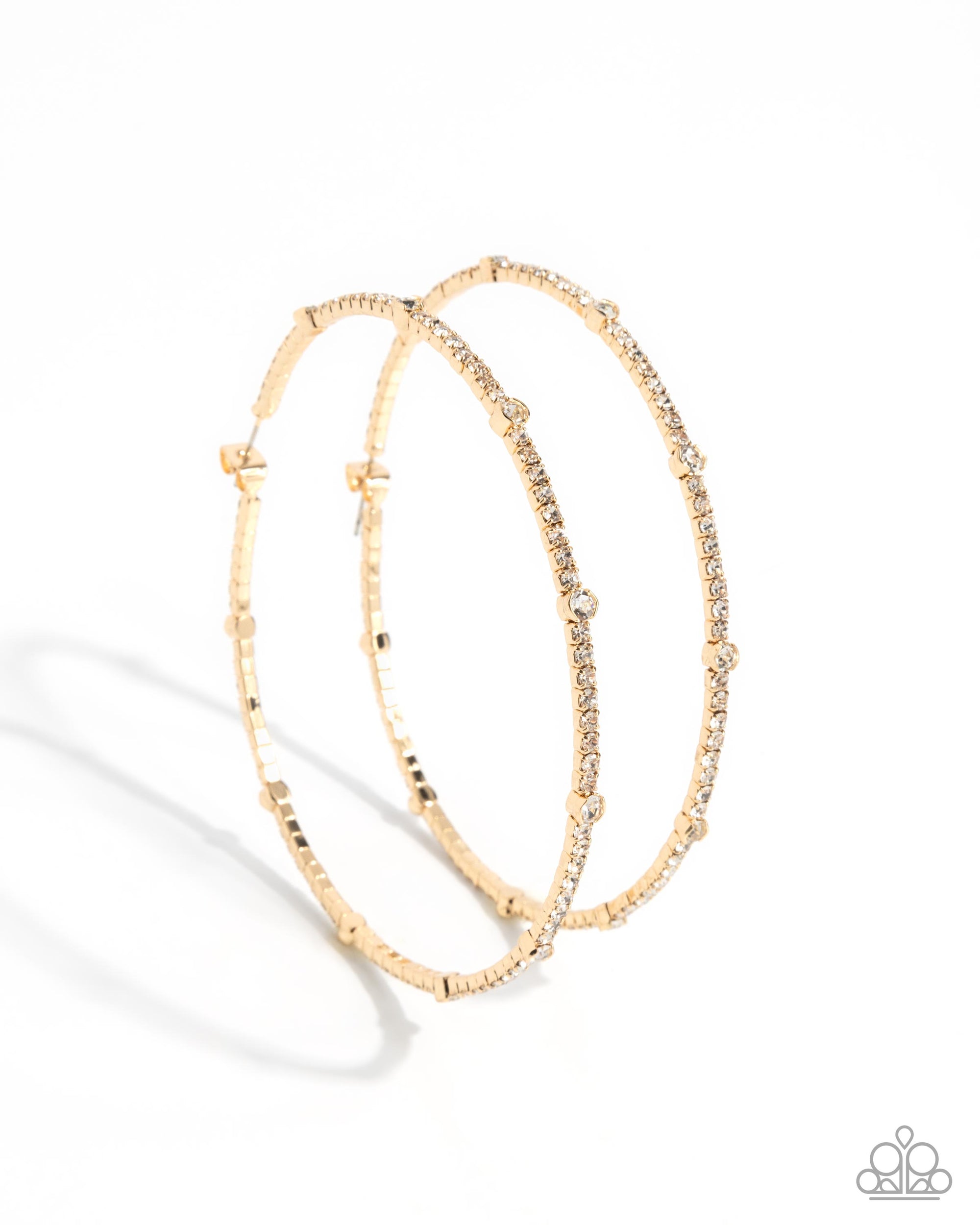 Sensational Squares Gold & White Rhinestone Hoop Earrings - Paparazzi Accessories- lightbox - CarasShop.com - Paparazzi Jewelry by Cara Jewels