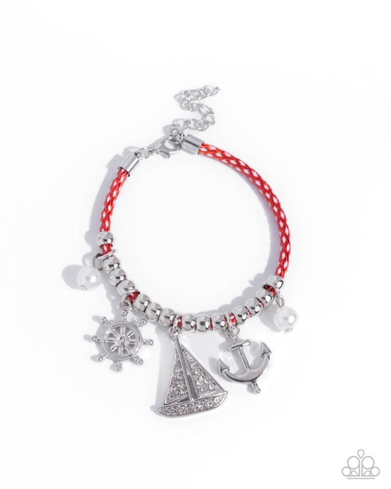Sentimental Sailboat Multi Red & Silver Charm Bracelet - Paparazzi Accessories- lightbox - CarasShop.com - Paparazzi Jewelry by Cara Jewels