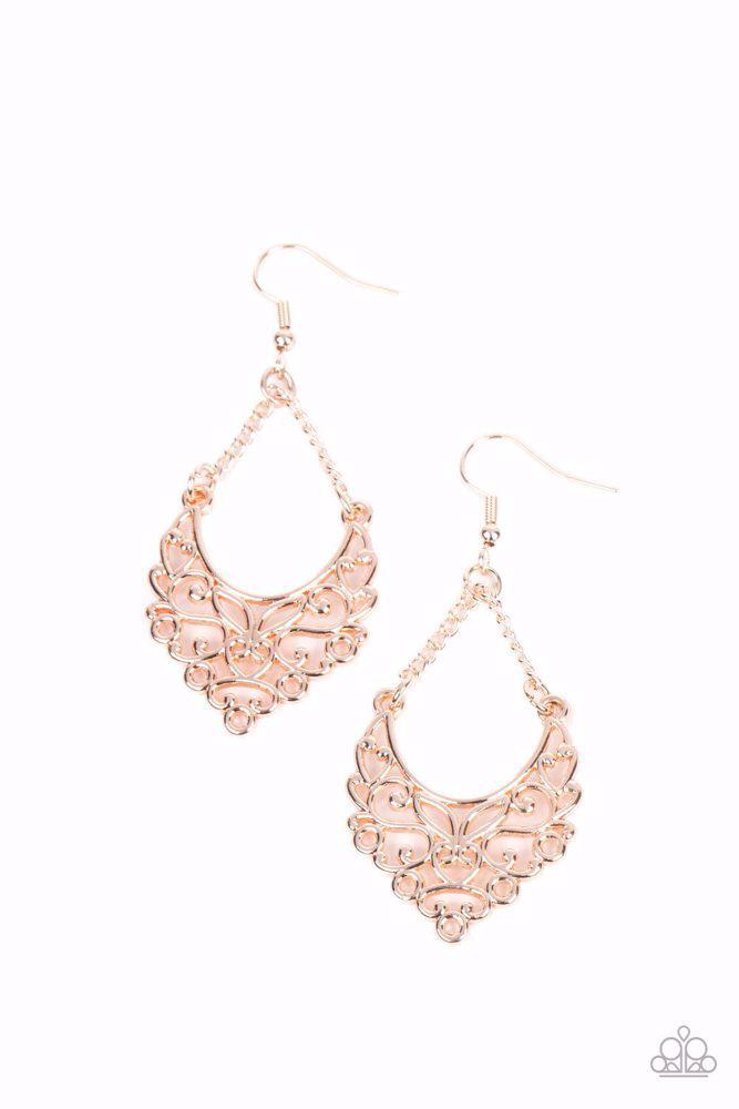 Sentimental Setting Rose Gold Earrings - Paparazzi Accessories- lightbox - CarasShop.com - Paparazzi Jewelry by Cara Jewels