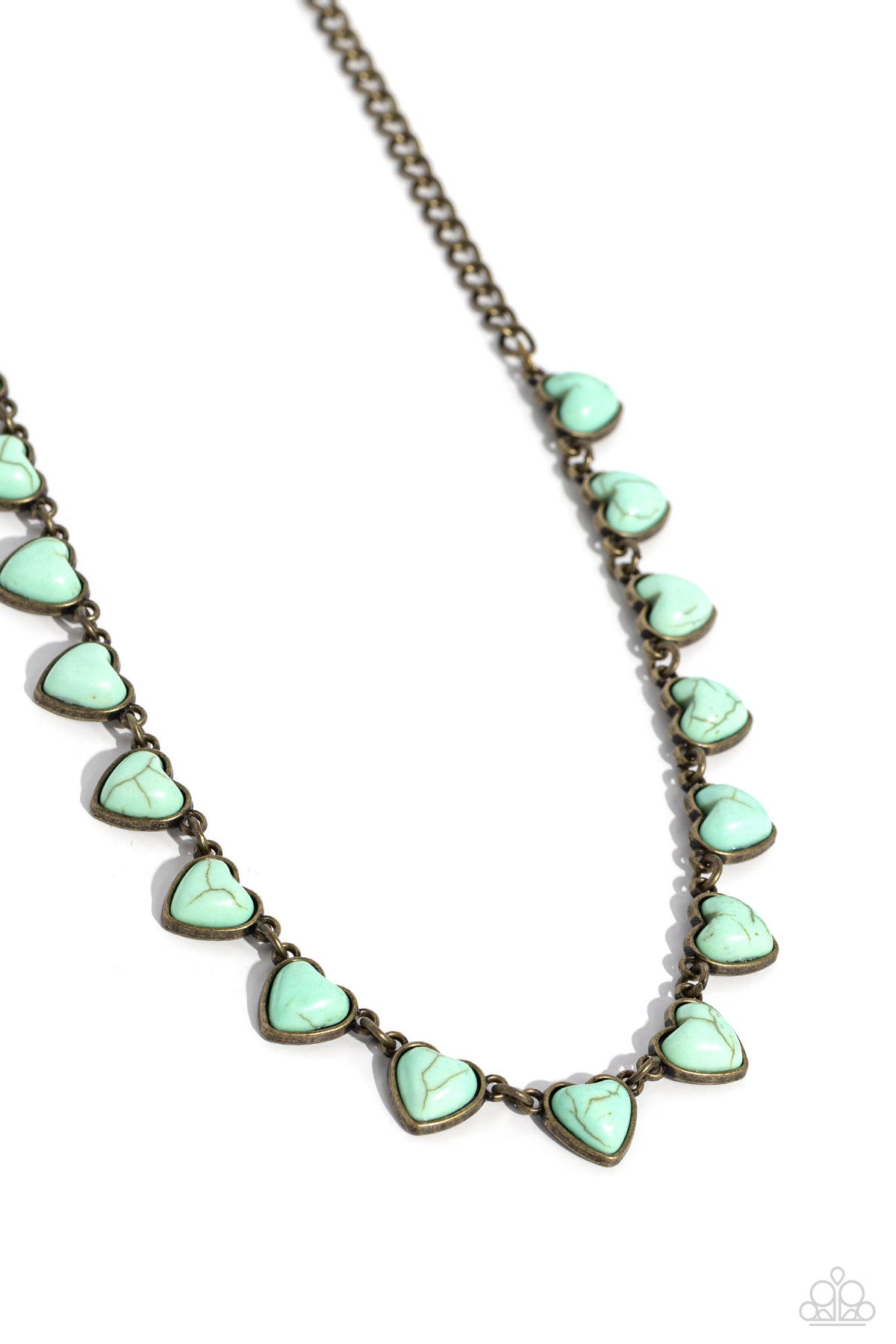 Sentimental Stones Brass & Blue Stone Heart Necklace - Paparazzi Accessories- lightbox - CarasShop.com - Paparazzi Jewelry by Cara Jewels