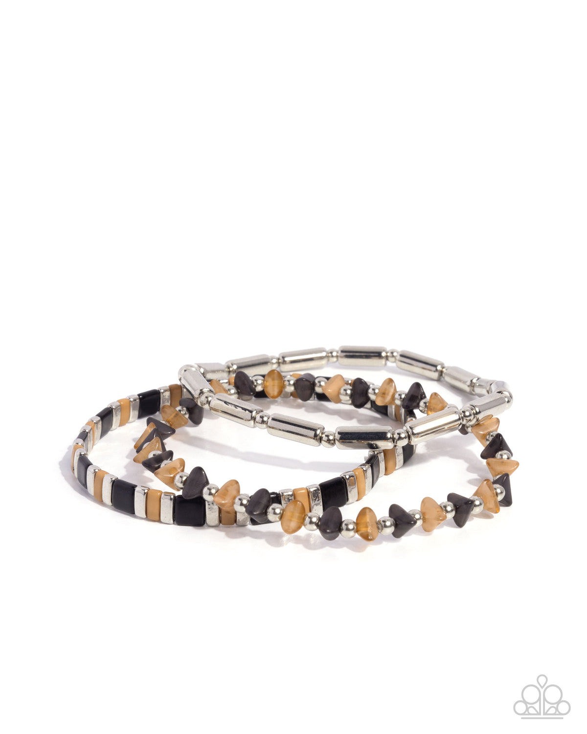 Serendipitous Stack Black, Brown & Silver Bracelet - Paparazzi Accessories- lightbox - CarasShop.com - Paparazzi Jewelry by Cara Jewels