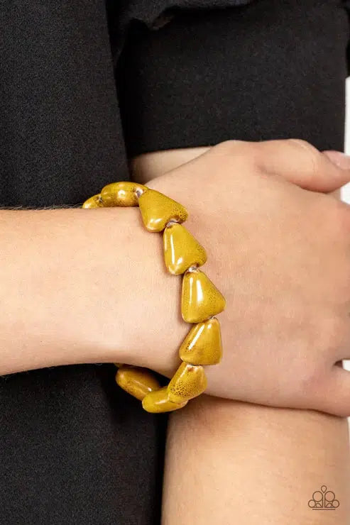 SHARK Out of Water Yellow Bracelet - Paparazzi Accessories- on model - CarasShop.com - Paparazzi Jewelry by Cara Jewels