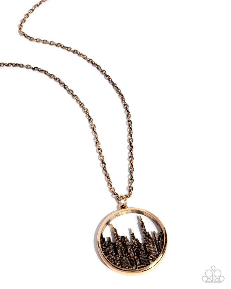 Sharp Skyscrapers Gold Necklace - Paparazzi Accessories- lightbox - CarasShop.com - Paparazzi Jewelry by Cara Jewels