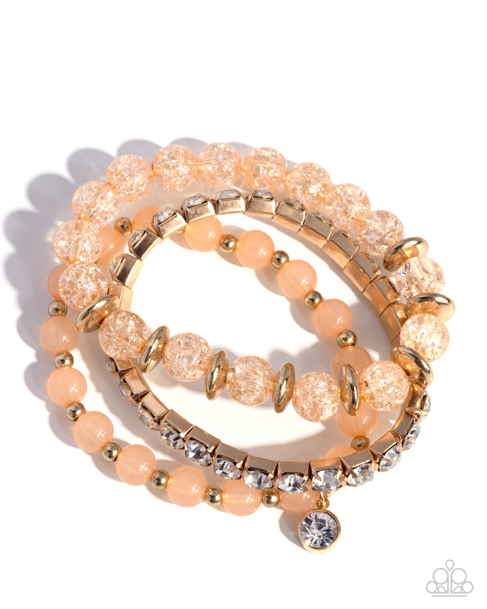 Shattered Style Gold, Peach & White Gem Bracelet - Paparazzi Accessories- lightbox - CarasShop.com - Paparazzi Jewelry by Cara Jewels