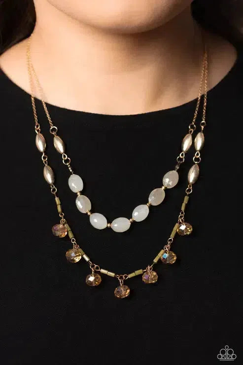 Sheen Season Gold Necklace - Paparazzi Accessories-on model - CarasShop.com - Paparazzi Jewelry by Cara Jewels