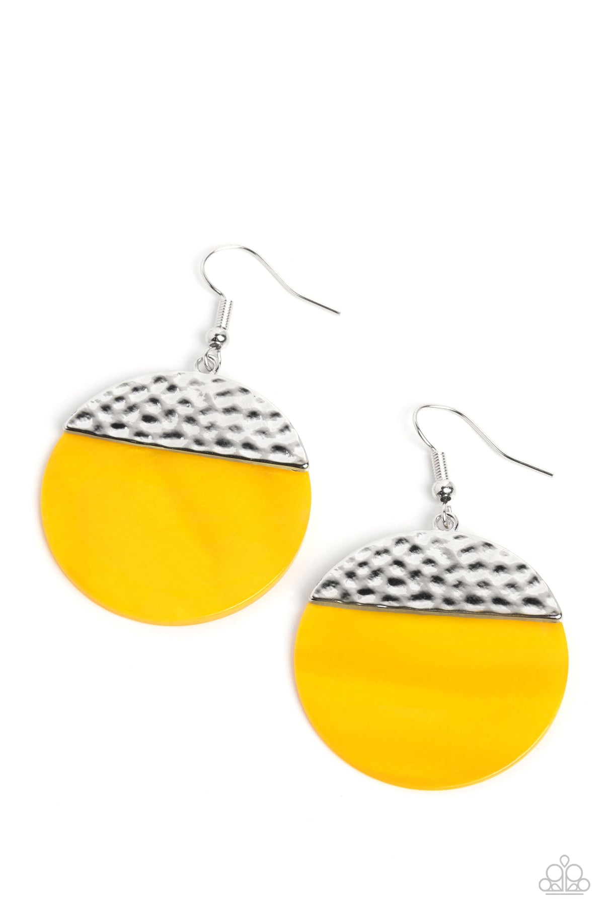 SHELL Out Yellow Earrings - Paparazzi Accessories- lightbox - CarasShop.com - Paparazzi Jewelry by Cara Jewels