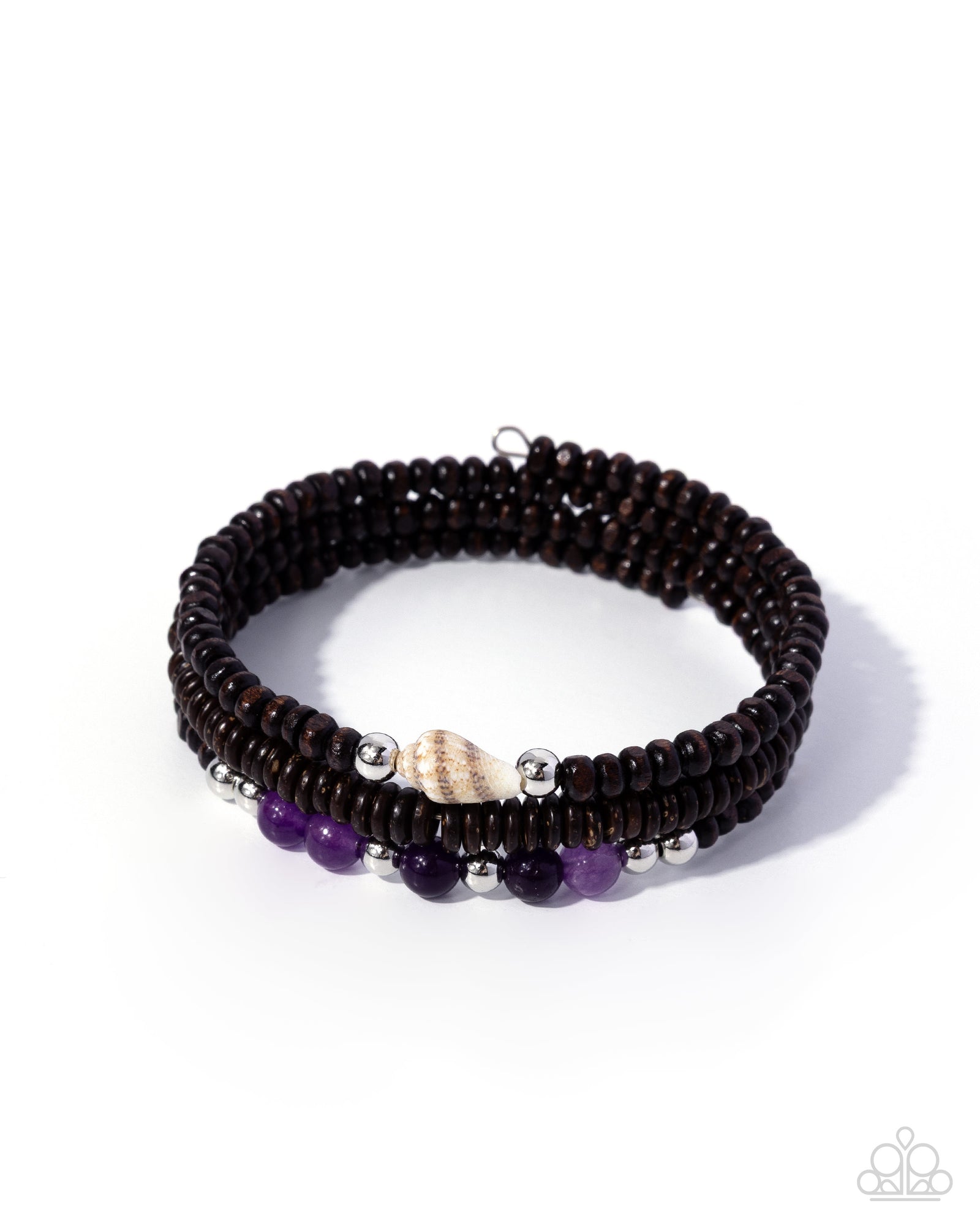 Shell Specialty Purple Amethyst Stone & Wood Coil Bracelet - Paparazzi Accessories- lightbox - CarasShop.com - Paparazzi Jewelry by Cara Jewels