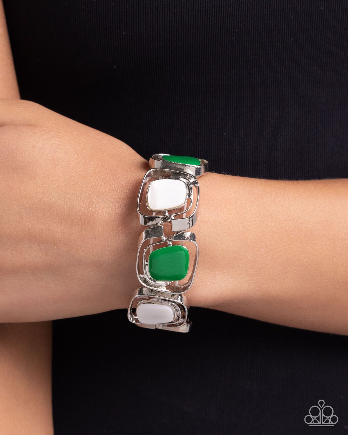 SHELL-To-Do Green Bracelet - Paparazzi Accessories- on model - CarasShop.com - Paparazzi Jewelry by Cara Jewels