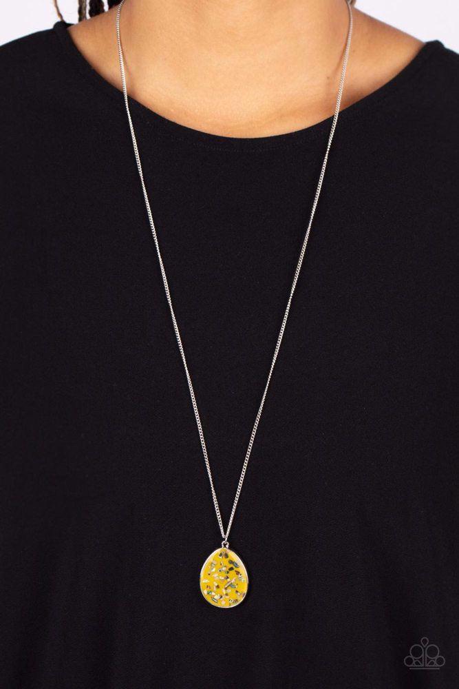 Shimmering Seafloors Yellow Necklace - Paparazzi Accessories- on model - CarasShop.com - Paparazzi Jewelry by Cara Jewels