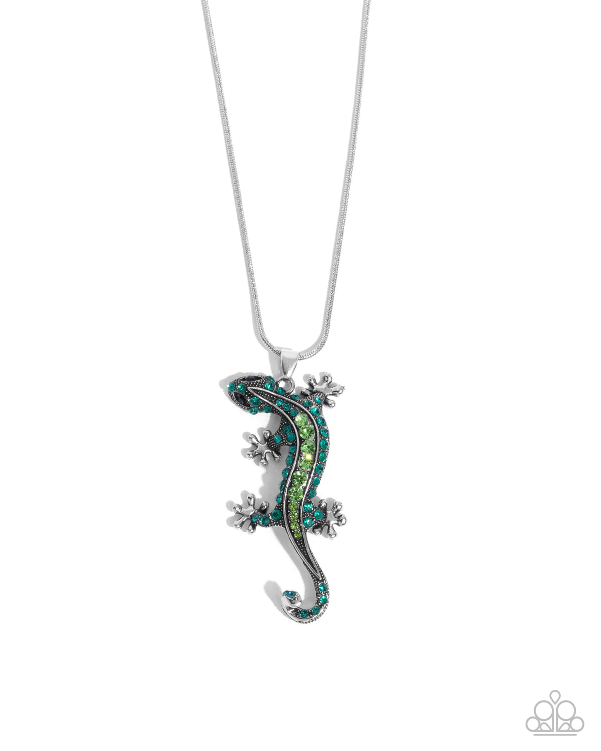 Shimmery Salamander Green Rhinestone Necklace - Paparazzi Accessories- lightbox - CarasShop.com - Paparazzi Jewelry by Cara Jewels