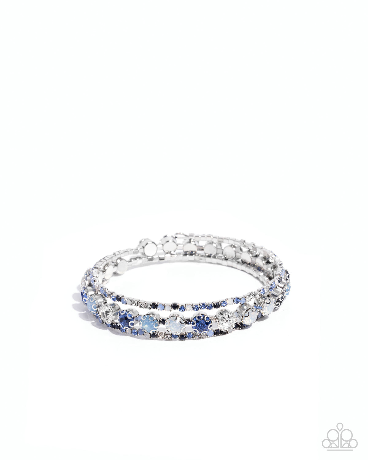 Shimmery Sample Blue Rhinestone Coil Bracelet - Paparazzi Accessories- lightbox - CarasShop.com - Paparazzi Jewelry by Cara Jewels