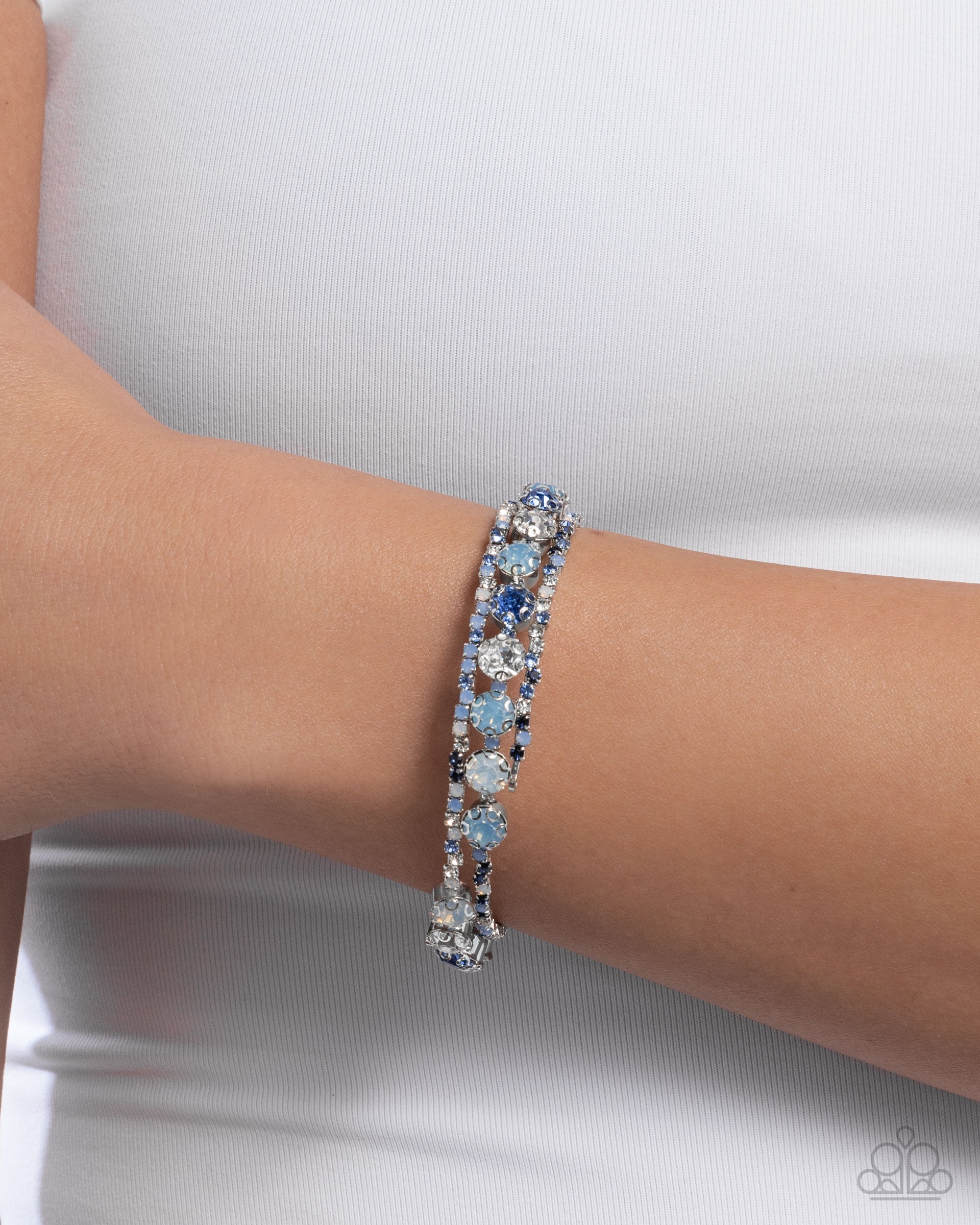 Shimmery Sample Blue Rhinestone Coil Bracelet - Paparazzi Accessories- lightbox - CarasShop.com - Paparazzi Jewelry by Cara Jewels
