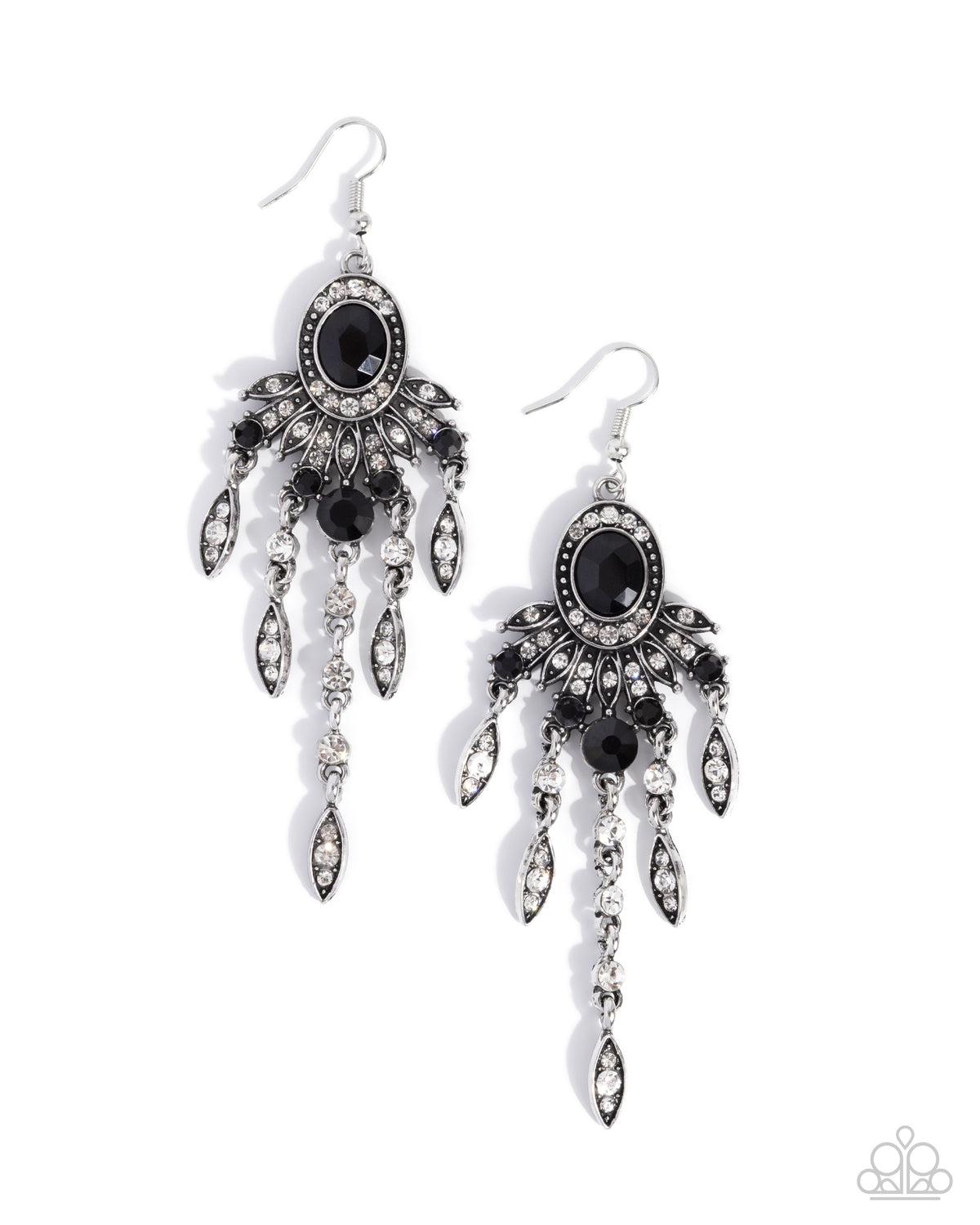 Shimmery Sway Black & White Rhinestone Earrings - Paparazzi Accessories- lightbox - CarasShop.com - Paparazzi Jewelry by Cara Jewels