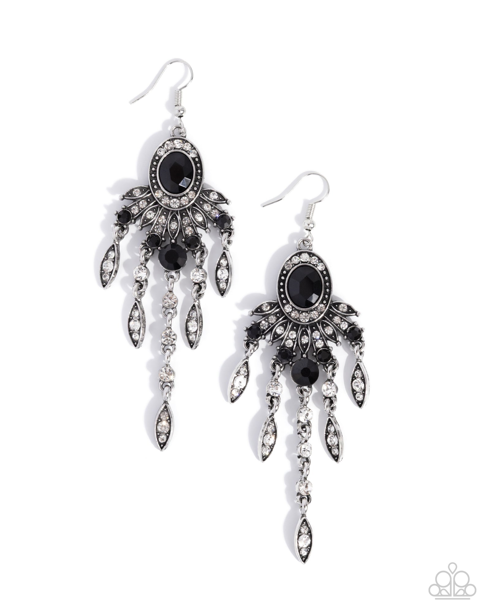 Shimmery Sway Black & White Rhinestone Earrings - Paparazzi Accessories- lightbox - CarasShop.com - Paparazzi Jewelry by Cara Jewels