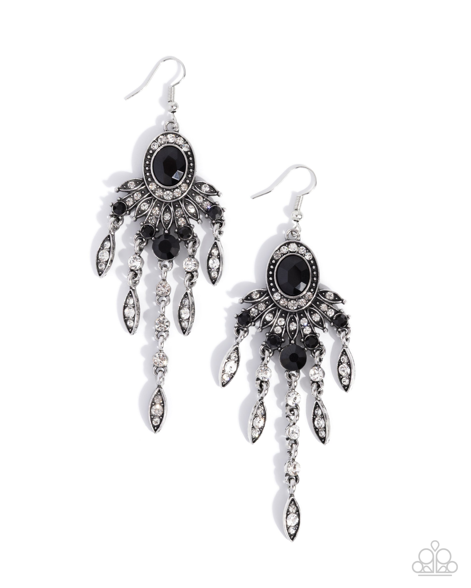 Shimmery Sway Black & White Rhinestone Earrings - Paparazzi Accessories- lightbox - CarasShop.com - Paparazzi Jewelry by Cara Jewels