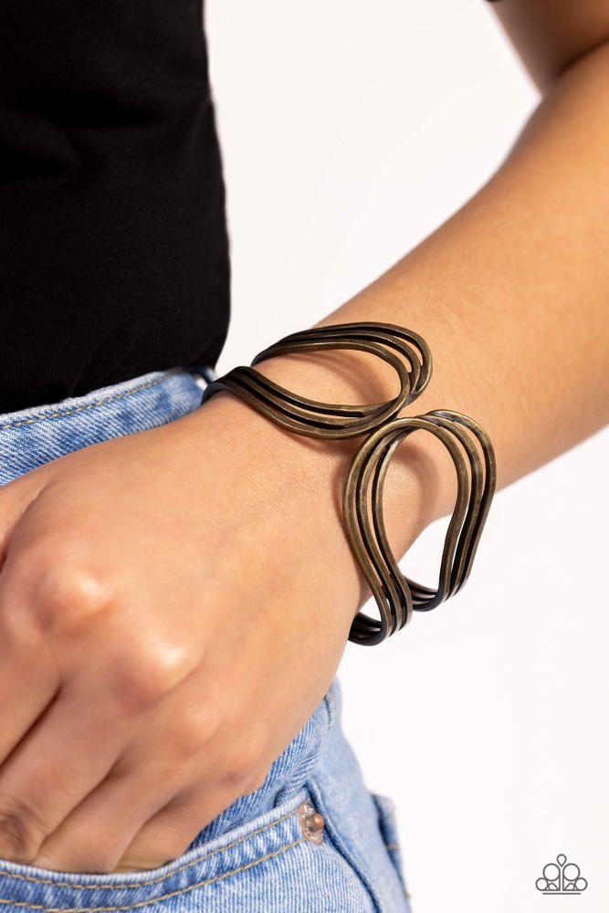 Shockwave Attitude Brass Bracelet - Paparazzi Accessories- on model - CarasShop.com - Paparazzi Jewelry by Cara Jewels
