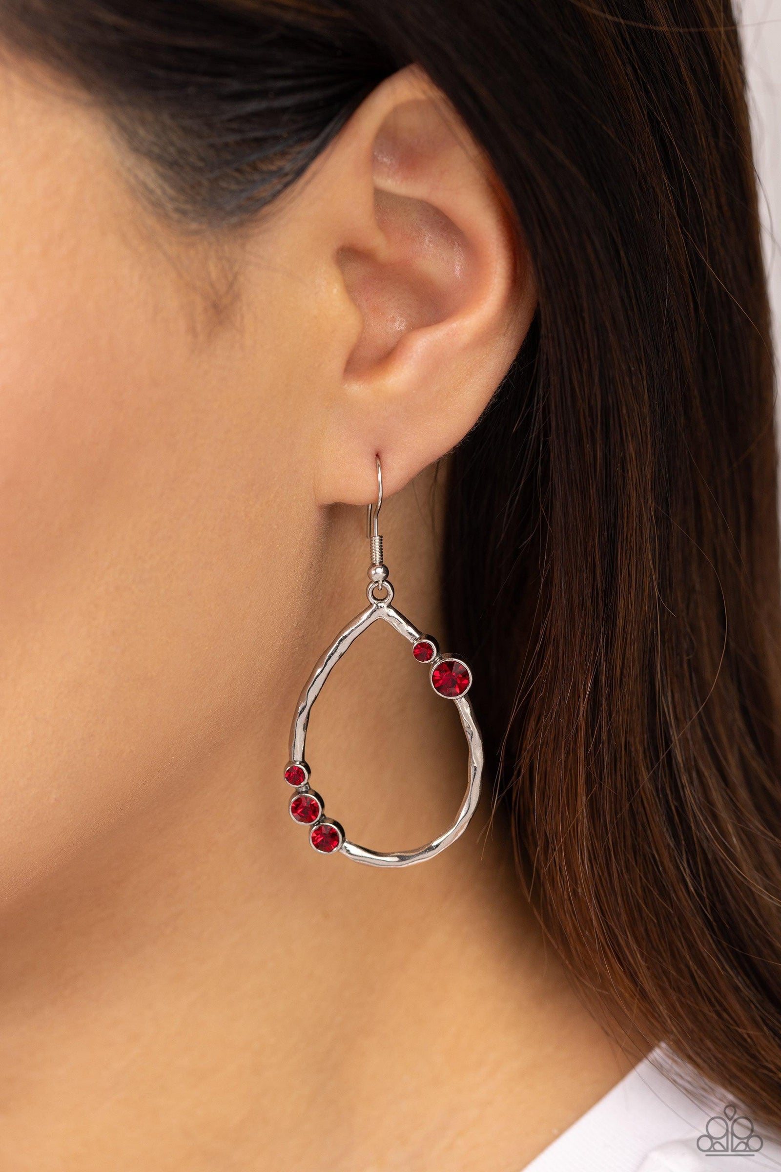 Shop Till You DROPLET Red Rhinestone Earrings - Paparazzi Accessories- lightbox - CarasShop.com - Paparazzi Jewelry by Cara Jewels
