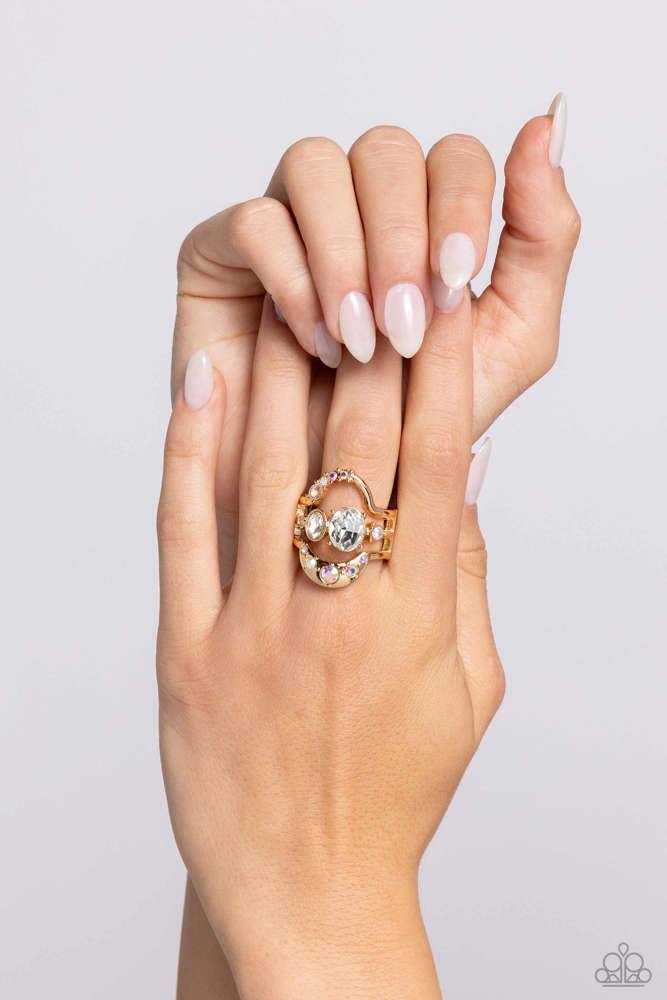 Shopaholic Statement Gold Ring - Paparazzi Accessories-on model - CarasShop.com - Paparazzi Jewelry by Cara Jewels