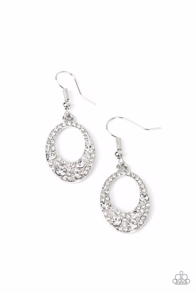 Showroom Sizzle White Earrings - Paparazzi Accessories- lightbox - CarasShop.com - Paparazzi Jewelry by Cara Jewels
