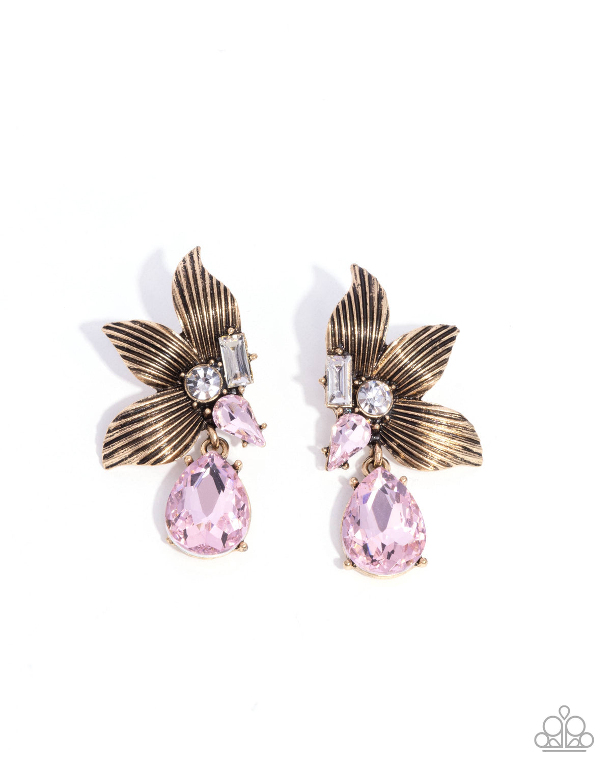 Showstopping Symphony Pink Rhinestone Floral Earrings - Paparazzi Accessories- lightbox - CarasShop.com - Paparazzi Jewelry by Cara Jewels