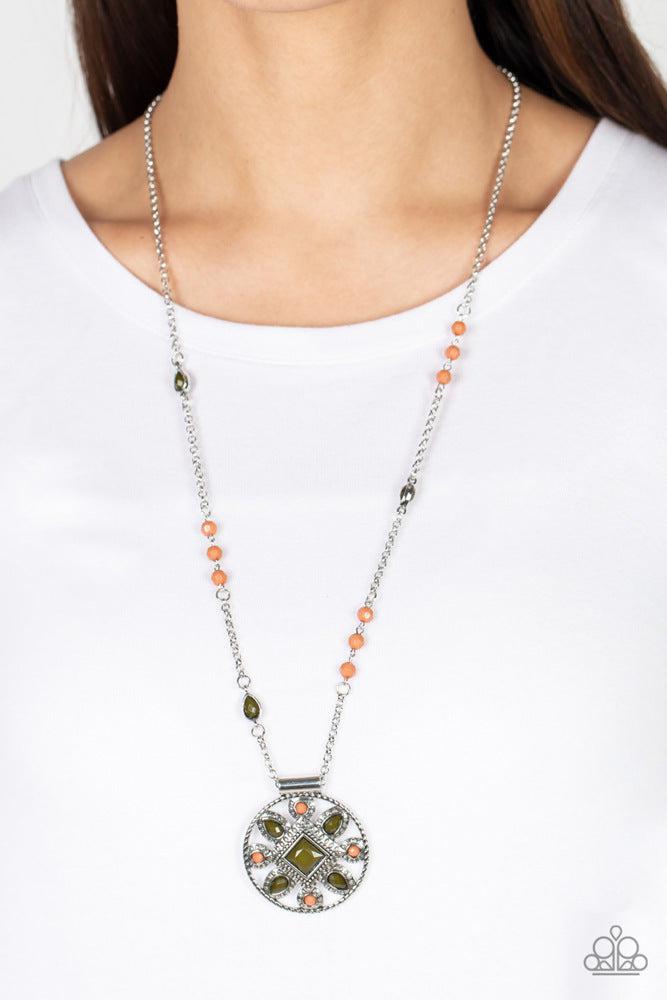 Sierra Showroom Green Necklace - Paparazzi Accessories- on model - CarasShop.com - Paparazzi Jewelry by Cara Jewels