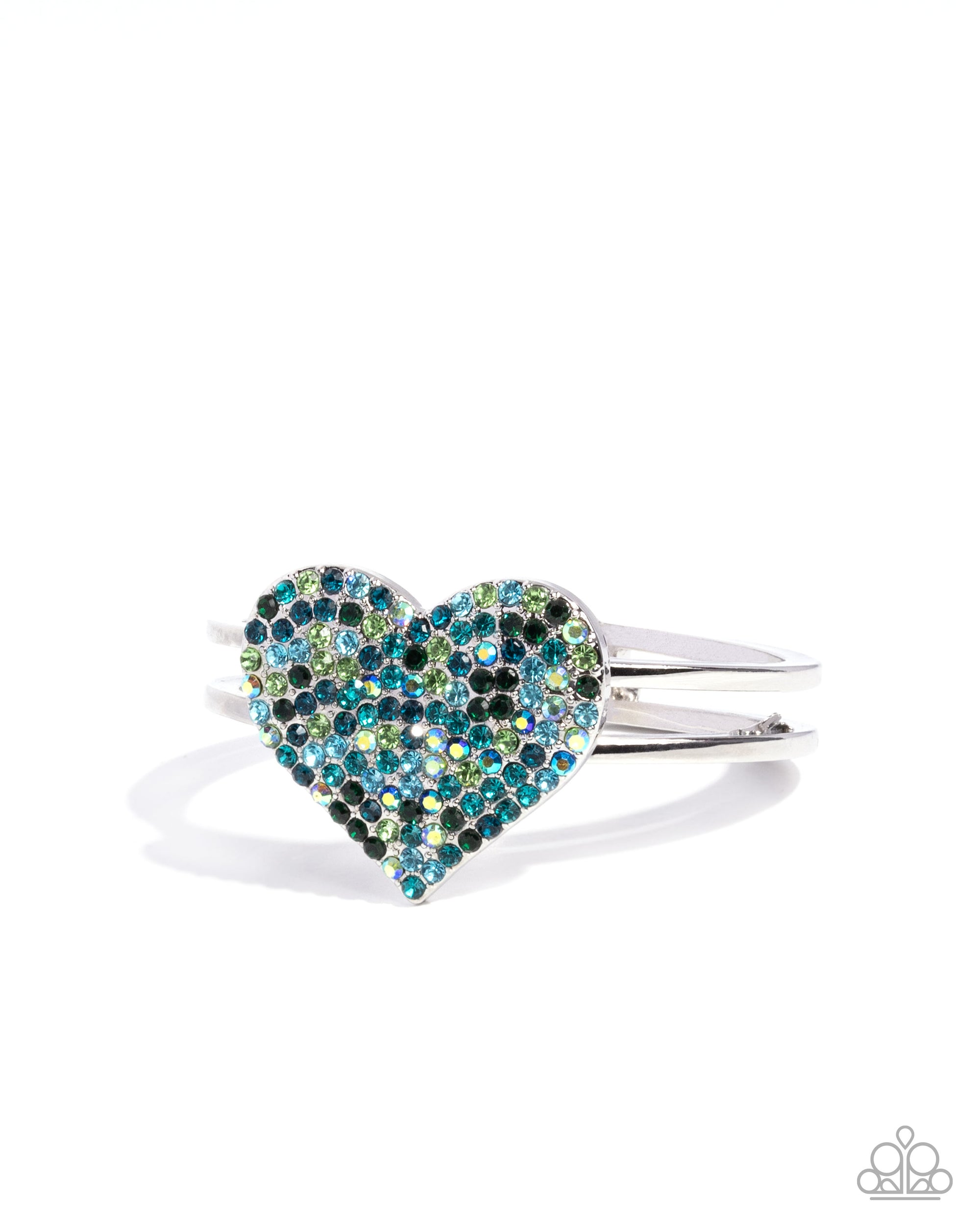 Significant Shimmer Green & Blue Rhinestone Heart Bracelet - Paparazzi Accessories- lightbox - CarasShop.com - Paparazzi Jewelry by Cara Jewels