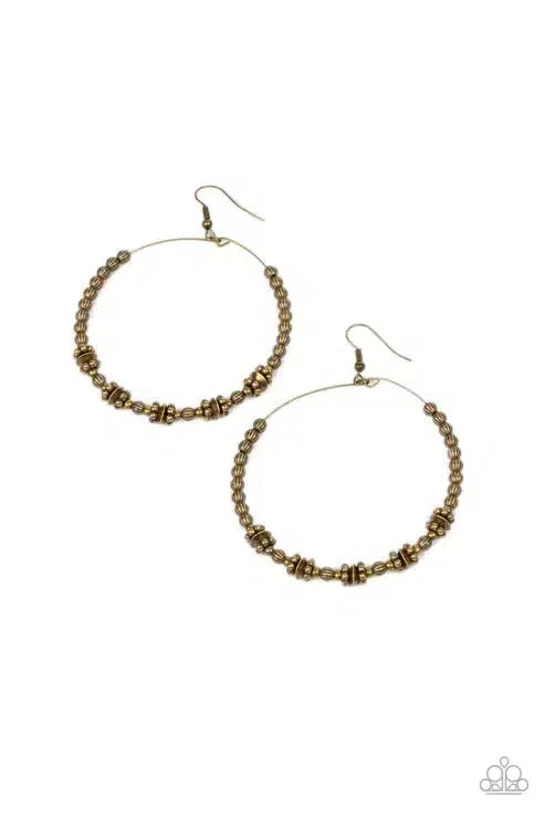 Simple Synchrony Brass Earrings - Paparazzi Accessories- lightbox - CarasShop.com - Paparazzi Jewelry by Cara Jewels