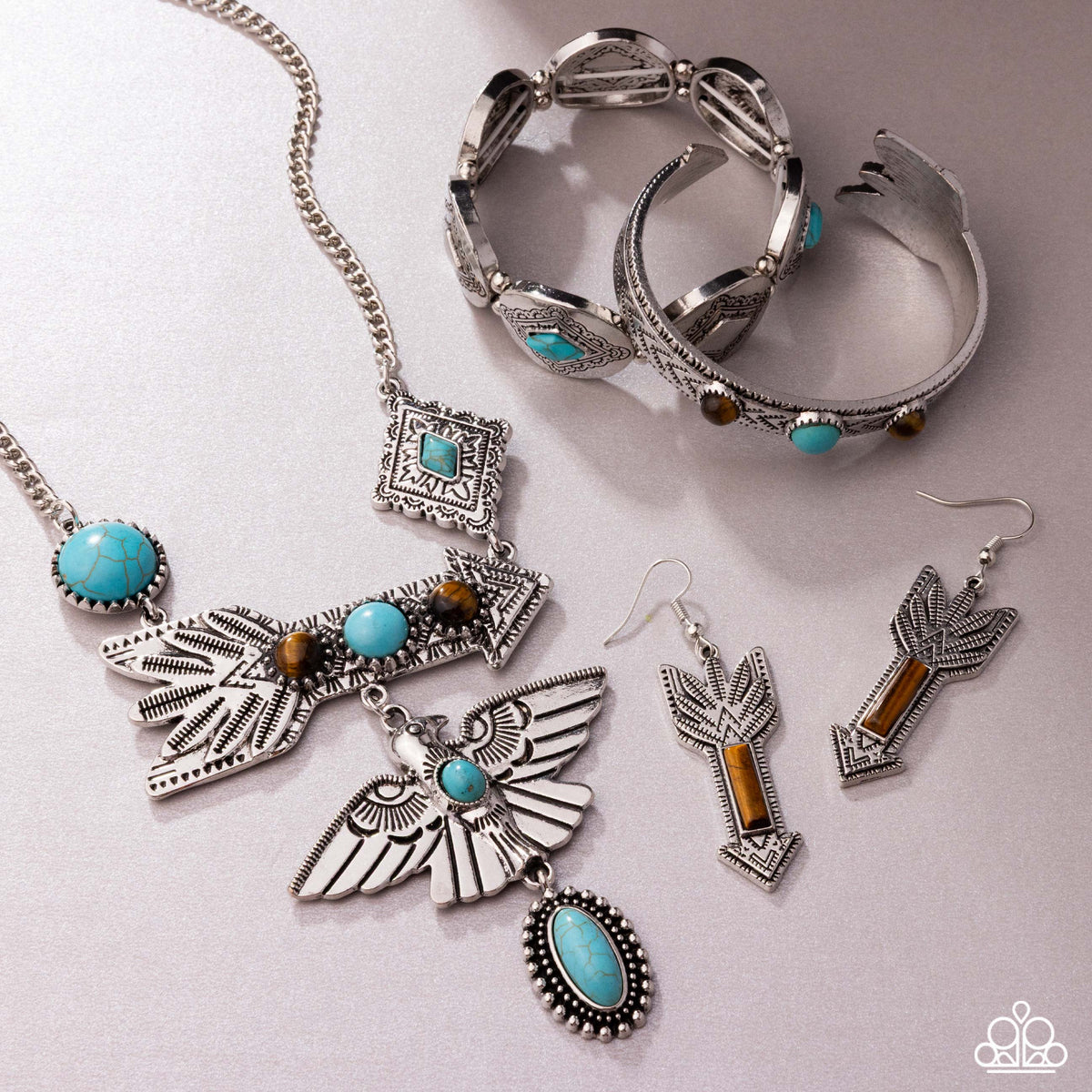 Simply Santa Fe Set - April 2025 - Paparazzi Accessories- Set Collage - CarasShop.com - Paparazzi Jewelry by Cara Jewels
