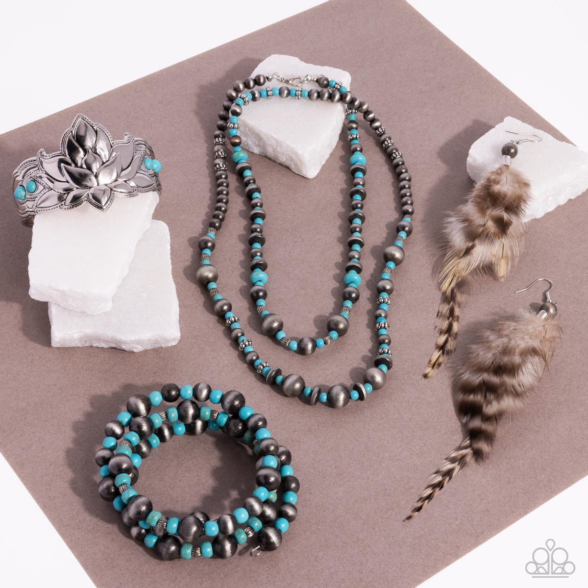 Simply Santa Fe Set - August 2024 - Paparazzi Accessories- Set Collage - CarasShop.com - Paparazzi Jewelry by Cara Jewels