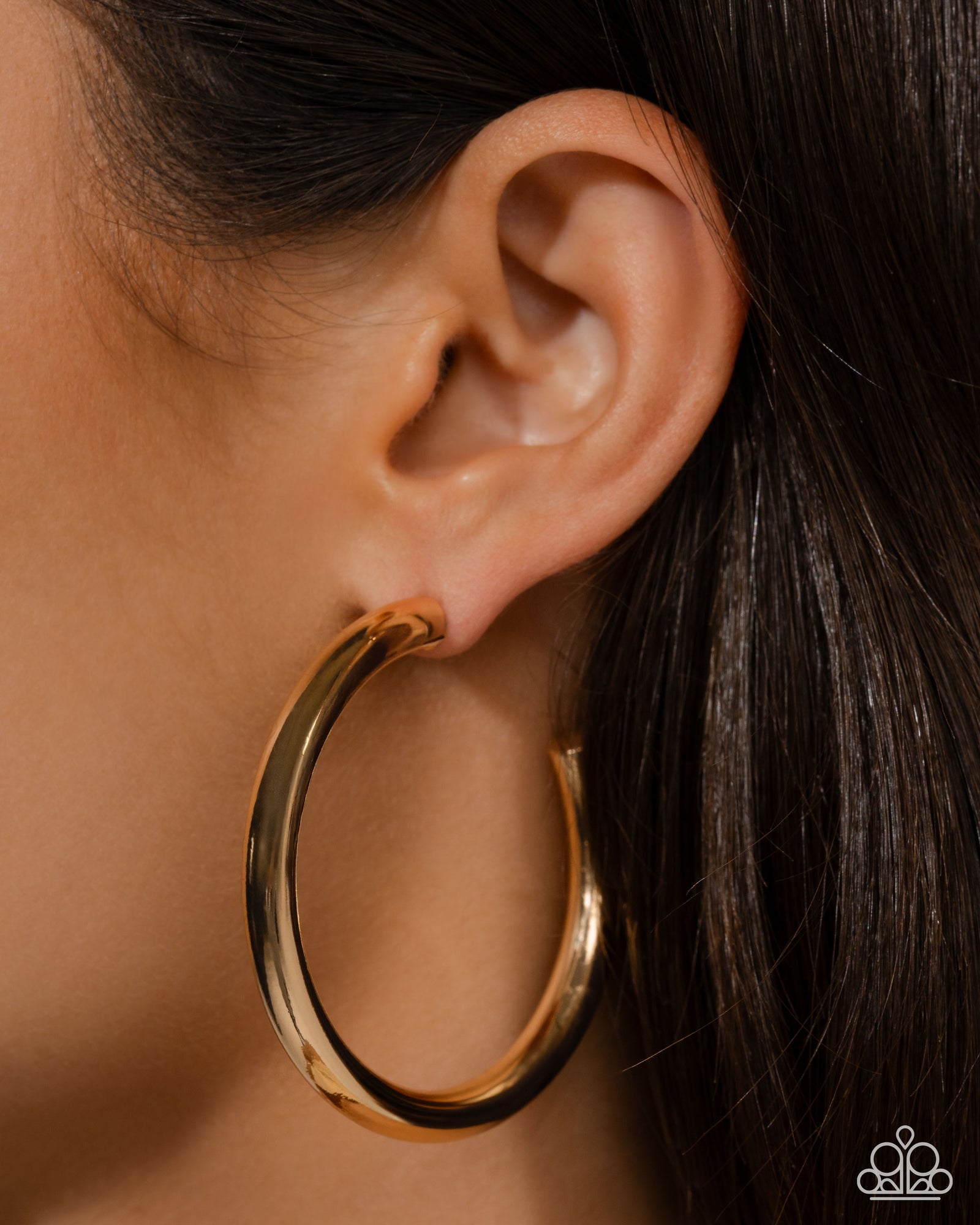 Sinuous Sheen Gold Hoop Earrings - Paparazzi Accessories- lightbox - CarasShop.com - Paparazzi Jewelry by Cara Jewels