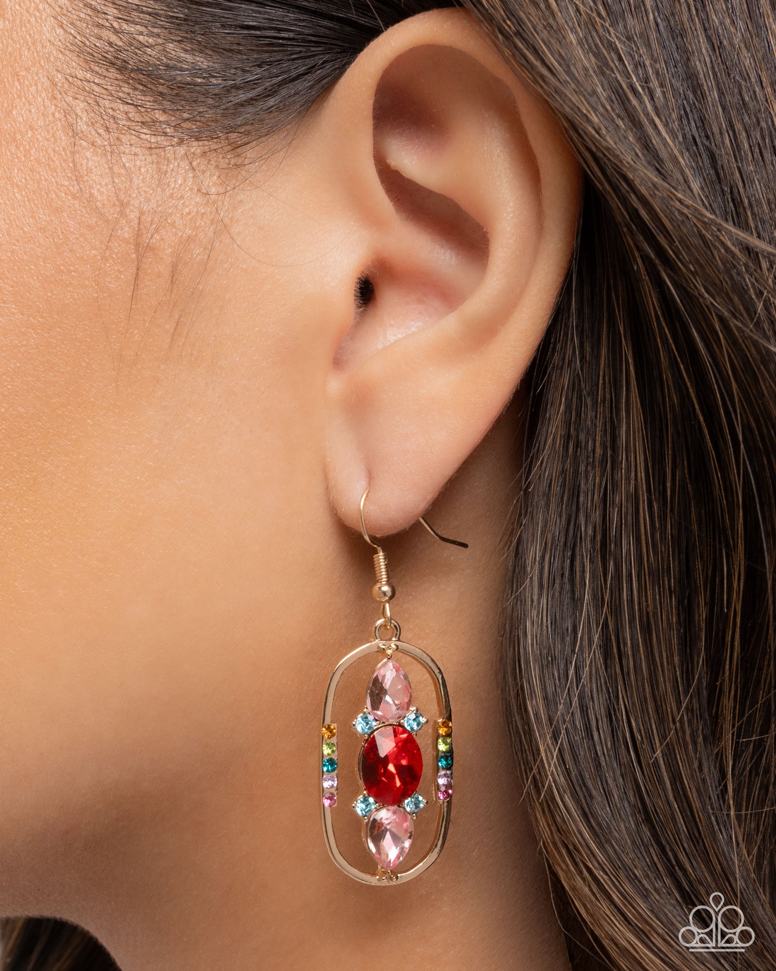 Sit and Stare Red Gem Earrings - Paparazzi Accessories- lightbox - CarasShop.com - Paparazzi Jewelry by Cara Jewels