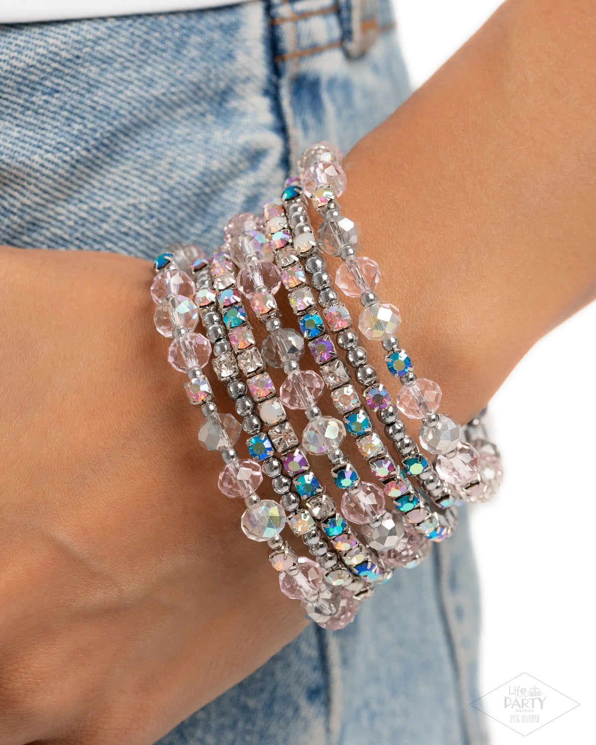 Sizzling Stack Multi Pink Bracelet - Paparazzi Accessories- on model - CarasShop.com - Paparazzi Jewelry by Cara Jewels