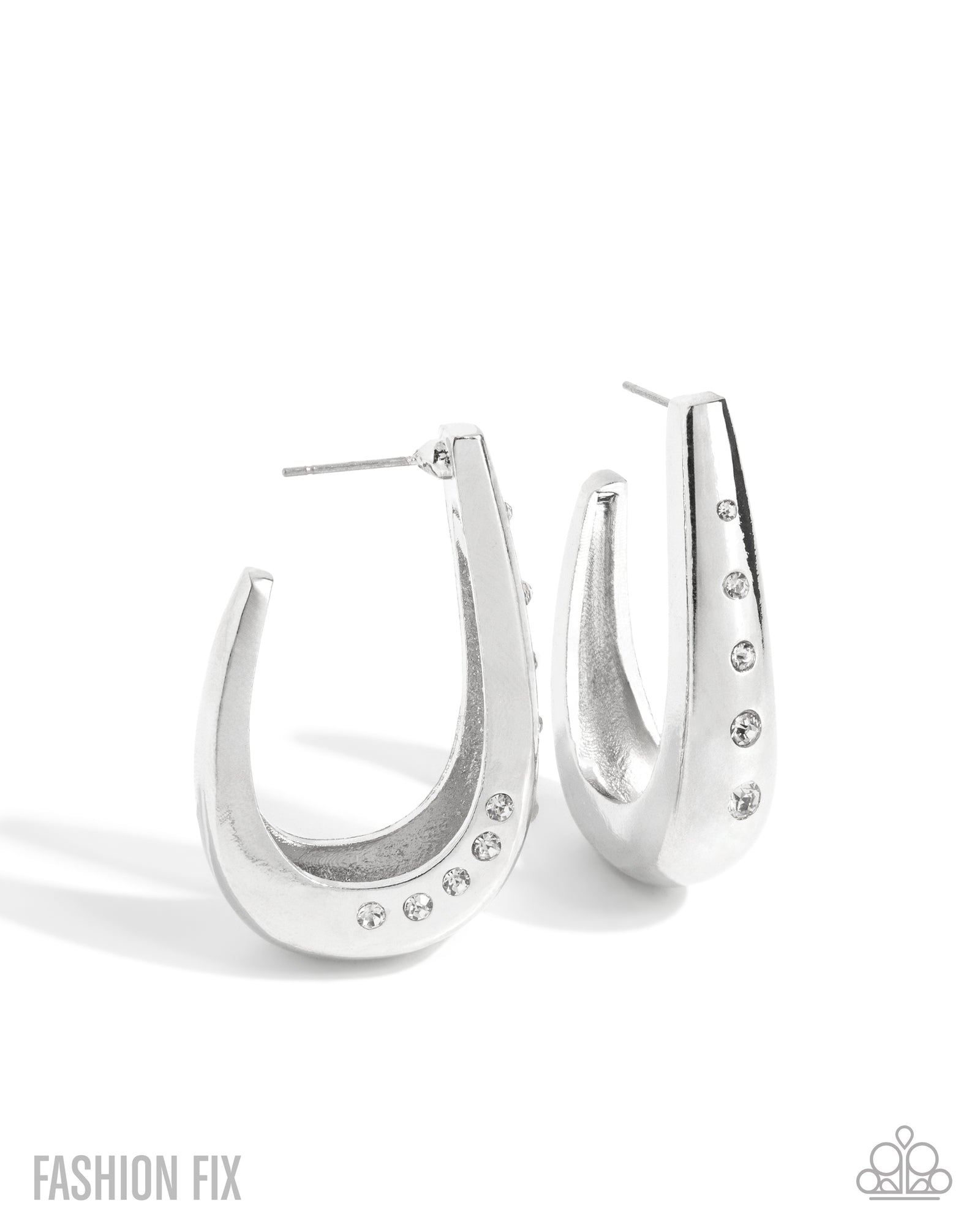 Skilled Shimmer White Rhinestone Hoop Earrings - Paparazzi Accessories- lightbox - CarasShop.com - Paparazzi Jewelry by Cara Jewels
