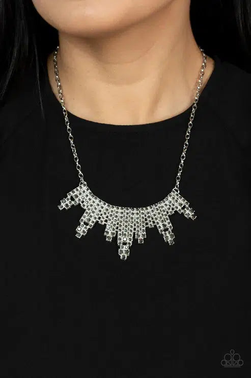 Skyscraping Sparkle Silver Necklace - Paparazzi Accessories- lightbox - CarasShop.com - Paparazzi Jewelry by Cara Jewels
