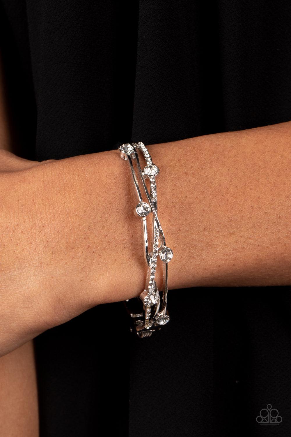 Slammin Sparkle White Rhinestone Bracelet - Paparazzi Accessories- on model - CarasShop.com - Paparazzi Jewelry by Cara Jewels