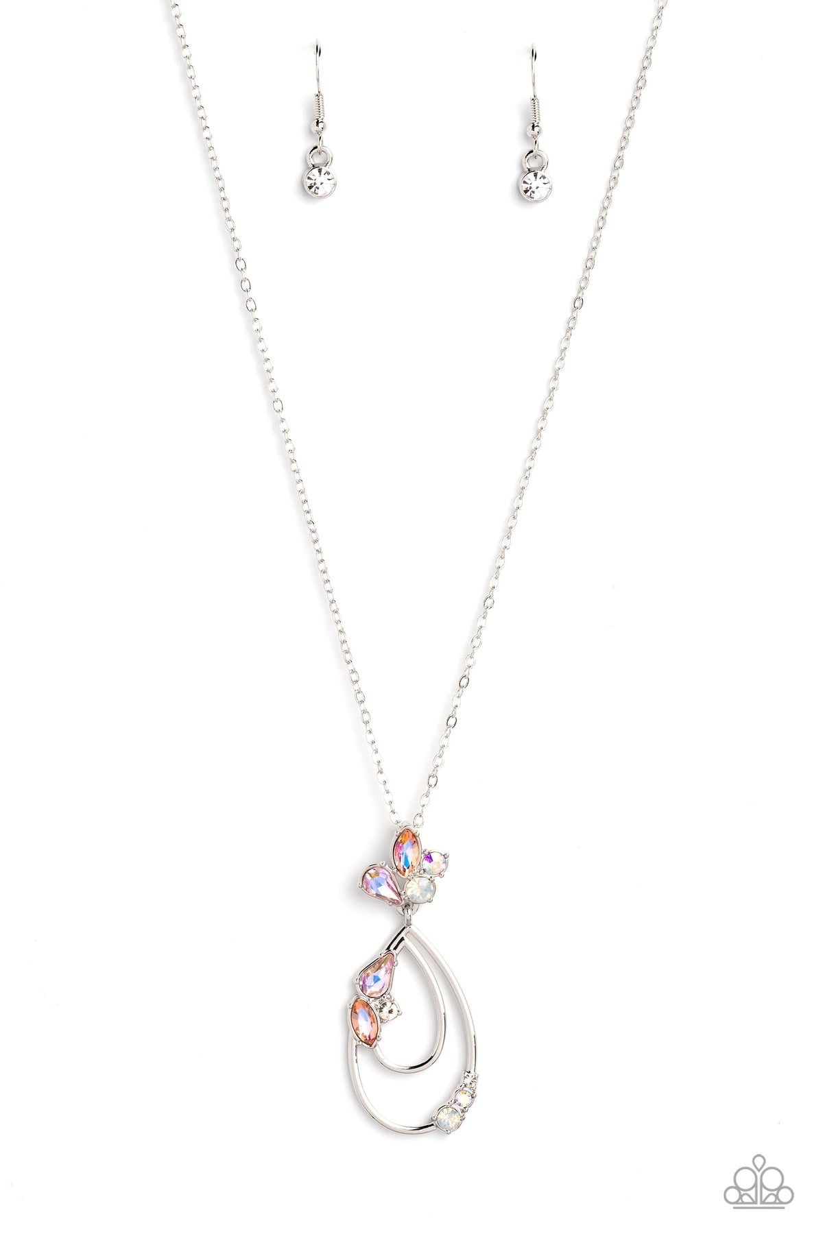 Sleek Sophistication Orange & Iridescent Rhinestone Necklace - Paparazzi Accessories- lightbox - CarasShop.com - Paparazzi Jewelry by Cara Jewels