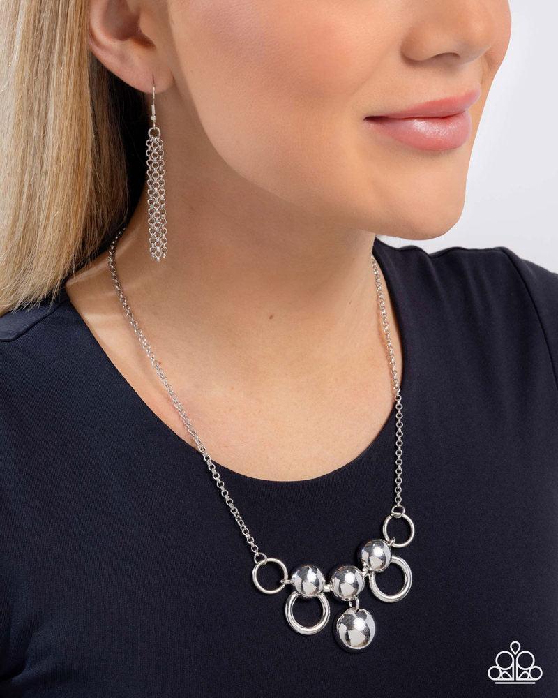 Sleek Staccato Silver Necklace - Paparazzi Accessories- on model - CarasShop.com - Paparazzi Jewelry by Cara Jewels