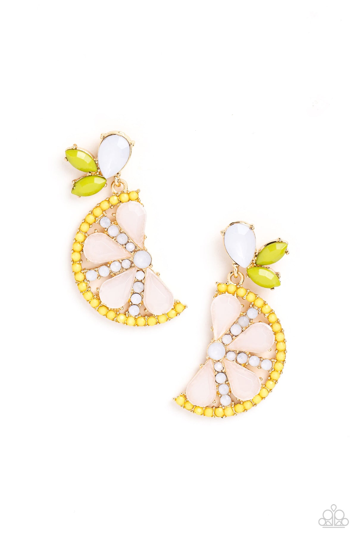 Slice of Summer Yellow Post Earrings - Paparazzi Accessories- lightbox - CarasShop.com - Paparazzi Jewelry by Cara Jewels