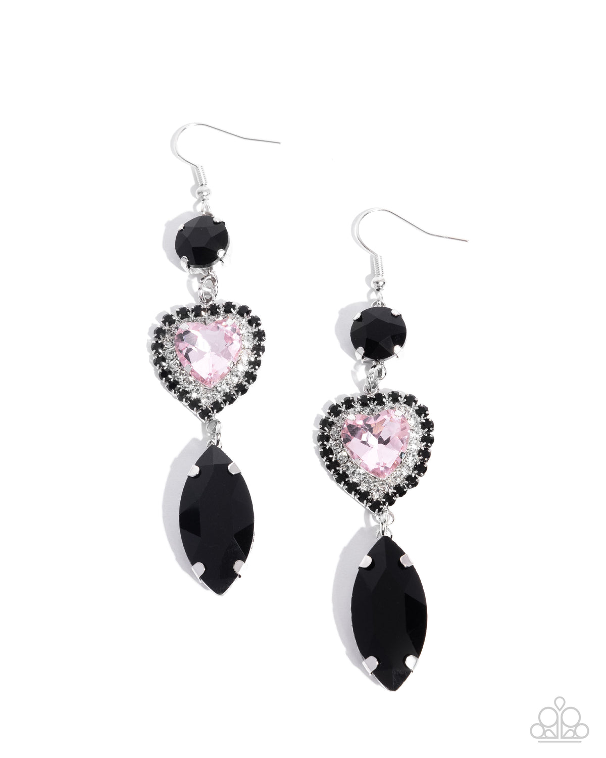 Smitten Sway Black & Pink Gem Heart Earrings - Paparazzi Accessories- lightbox - CarasShop.com - Paparazzi Jewelry by Cara Jewels