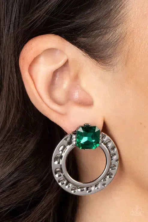 Smoldering Scintilation Green Earrings - Paparazzi Accessories-on model - CarasShop.com - Paparazzi Jewelry by Cara Jewels