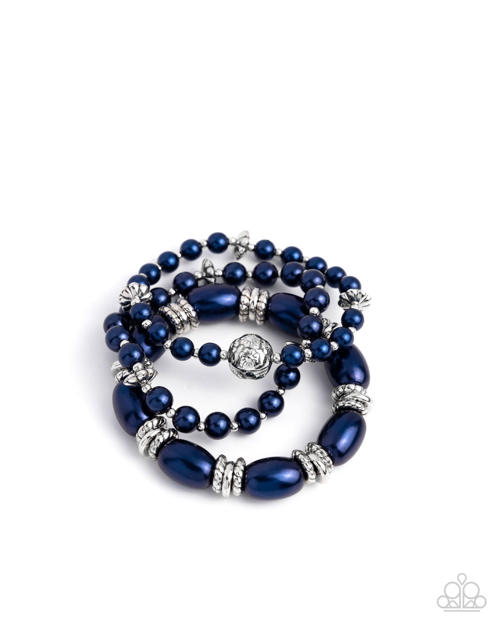 all dressed uptown blue paparazzi All Dressed UPTOWN - Blue and Silver Pearly Bead Stretchy Bracelet - P Sugar Bee Bling
