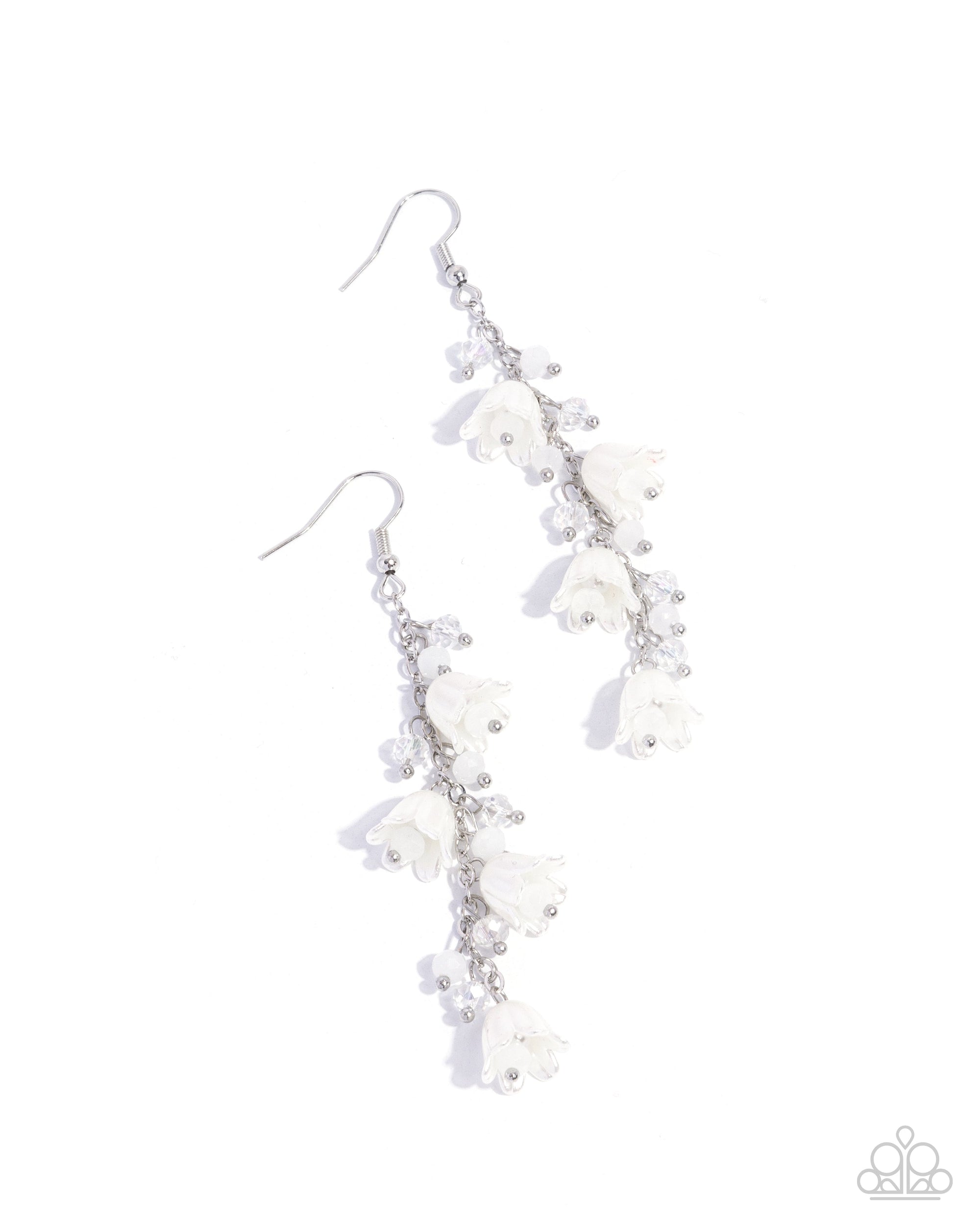Snow Drops White Tulip Earrings - Paparazzi Accessories- lightbox - CarasShop.com - Paparazzi Jewelry by Cara Jewels